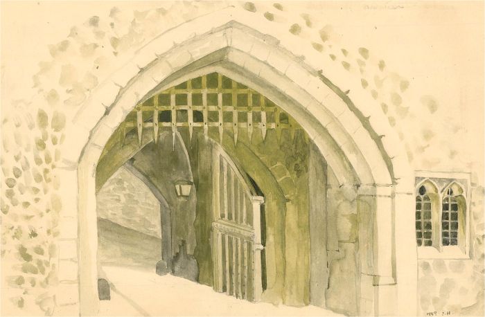 P. Henson - 1949 Watercolour, Archway of the Bloody Tower, Tower of London