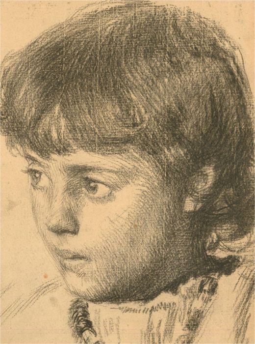 20th Century Charcoal Drawing - Portrait of a Girl