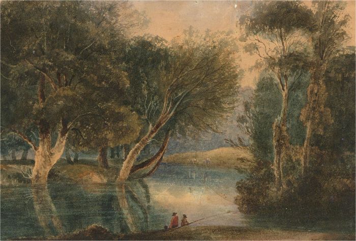 Late 19th Century Watercolour - Fishing on the Riverbank