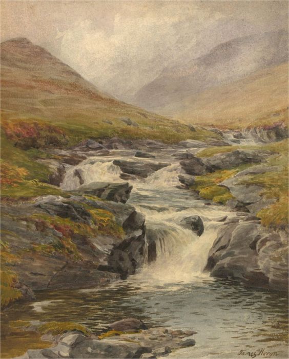 James Heron (fl.1878-1919) - Late 19th Century Watercolour, Highland Waterfall