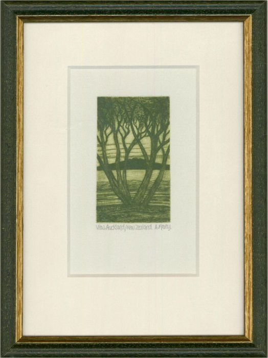 A. Maxey  - 20th Century Etching, View of Auckland, New Zealand