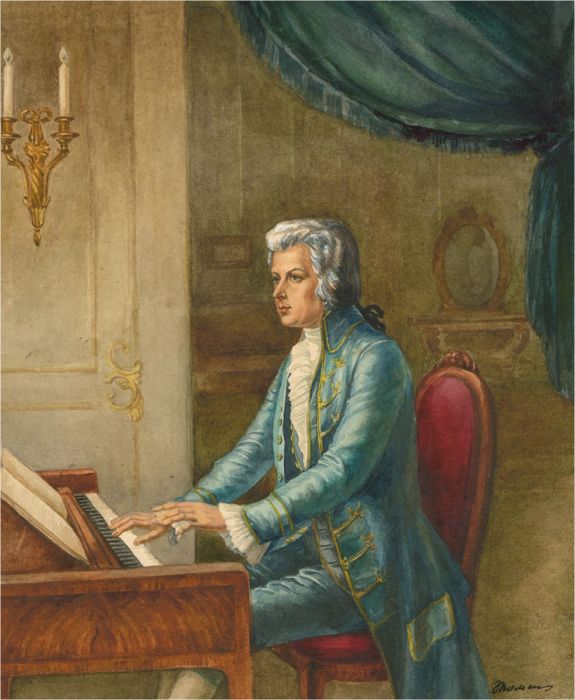 Russian 20th Century Watercolour - Wolfgang Amadeus Mozart
