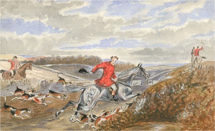 Early 20th Century Watercolour - Hunting Scene with Horses and Dogs