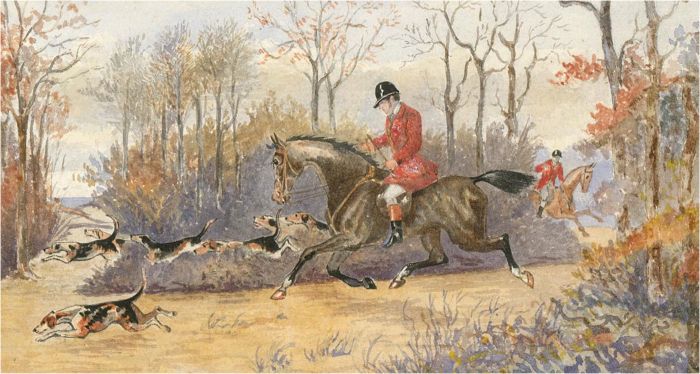 Early 20th Century Watercolour - Hunt Scene with Running Dogs
