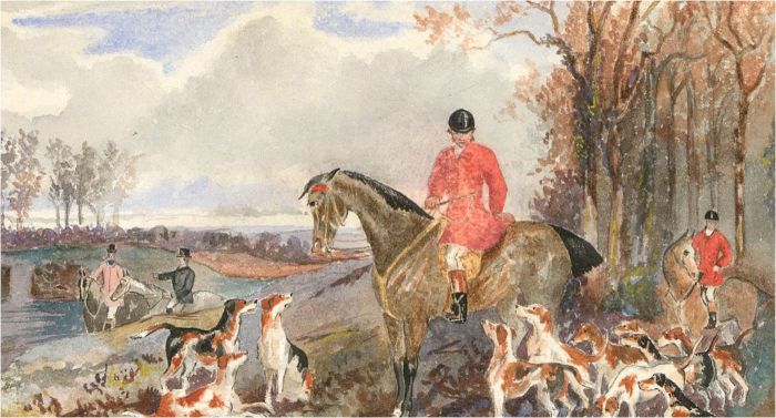 Early 20th Century Watercolour - Gathering the Hunting Dogs