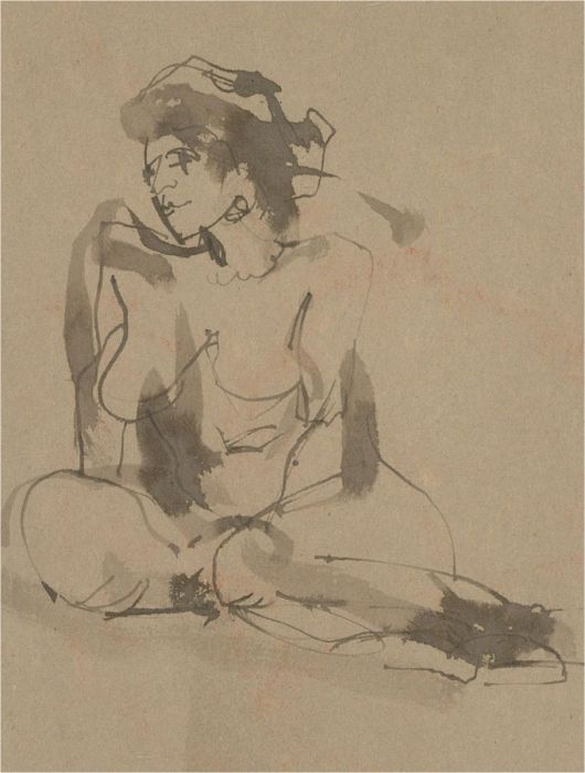 Susan Paine - 20th Century Pen and Ink Drawing, Seated Nude