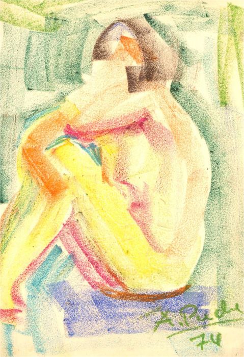 Aurora Puche (1919-2011) - 1974 Pastel, Nude in Orange and Yellow