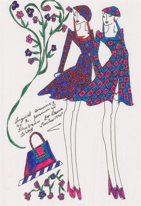 Roz Jennings  - 20th Century Pen and Ink Drawing, Vintage Dress Design