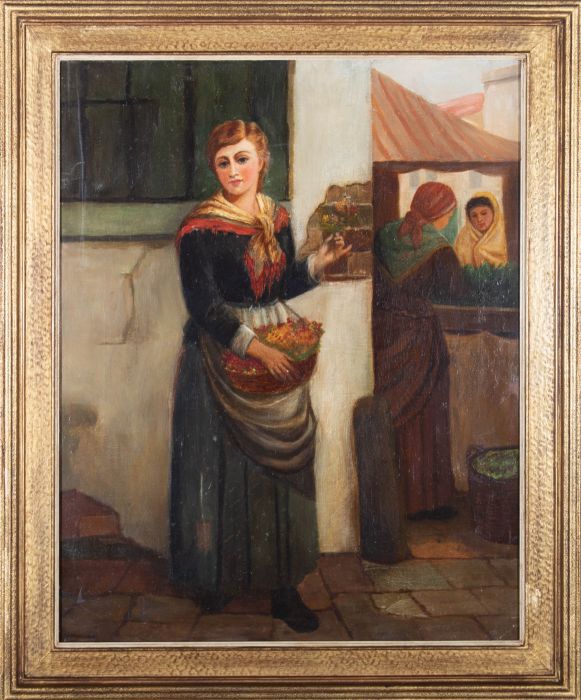 Early 20th Century Oil - The Flower Seller