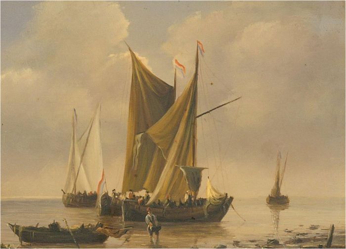 J.J. - Early 20th Century Oil, Dutch Boats