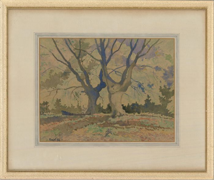 E. W. K.  - 1938 Watercolour, Beech Trees in Monk Wood