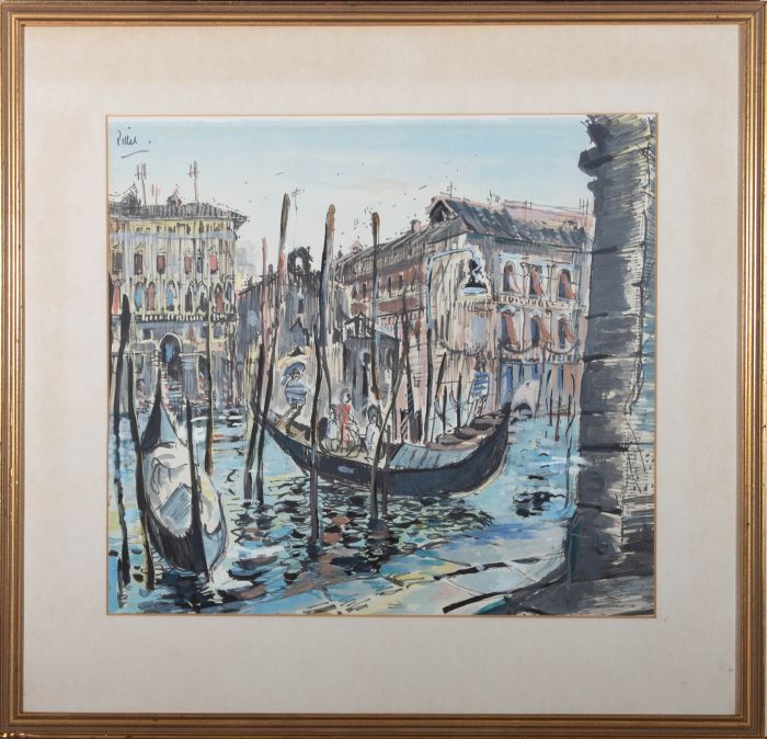 Piller  - 20th Century Watercolour, Gondolas in Venice