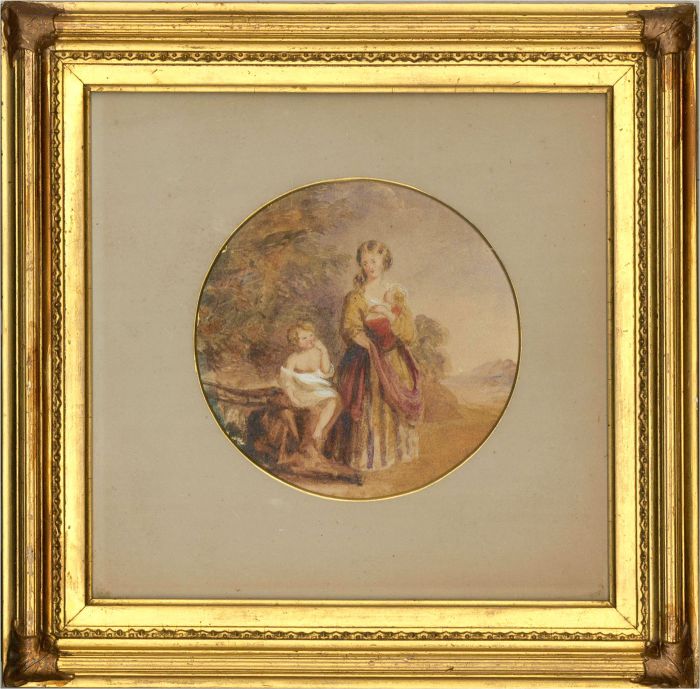Early 19th Century Watercolour - Mother And Children On The Road