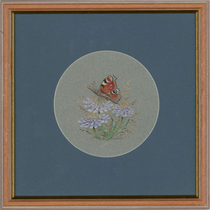 Ray G. Lewis - 20th Century Gouache, Peacock on Scabious