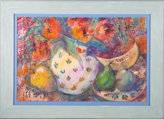 Ferelith Molteno  - 20th Century Mixed Media, Still Life with Calligraphy