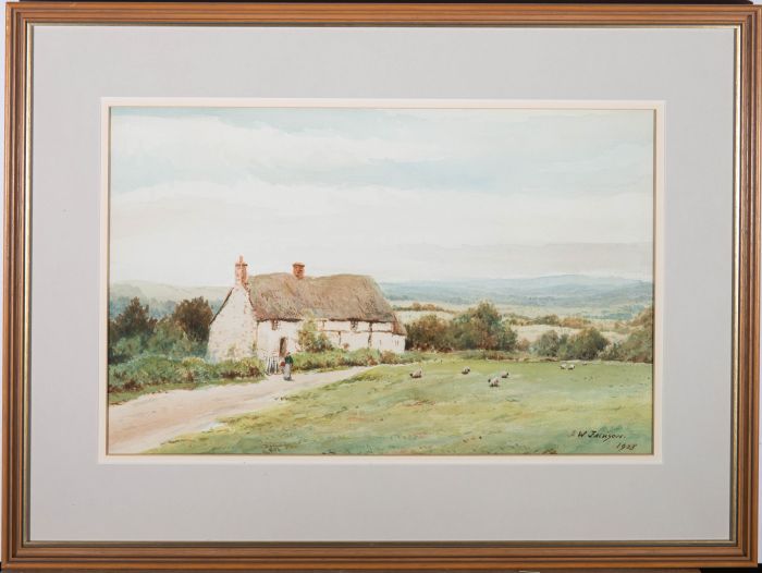 J.W. Jackson - 1928 Watercolour, Cottages on Ide Hill, Westerham, Kent