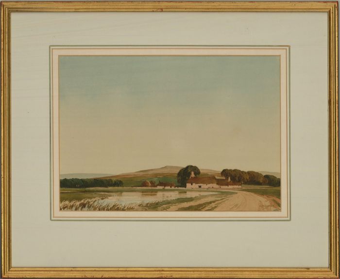 Percy Lancaster RI (1878-1951) - Watercolour, The Farm Under the Hill