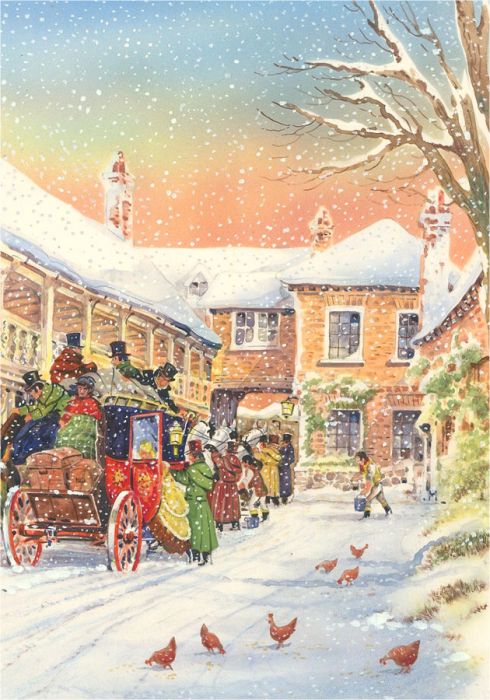 20th Century Watercolour - The Coach Inn at Christmas