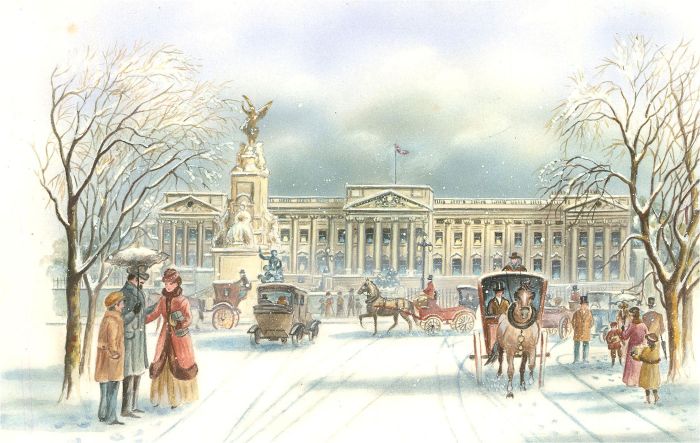 20th Century Gouache - Edwardian Christmas, Buckingham Palace