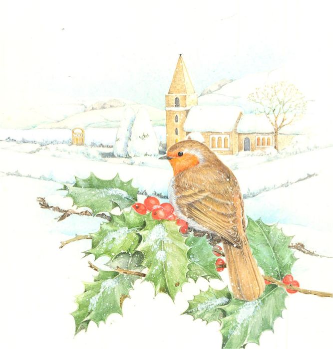 20th Century Watercolour - Robin in the Snow