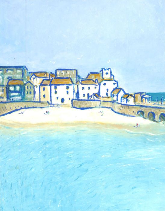 St. Ives School - Contemporary Oil, St. Ives Harbour Beach, Early Morning