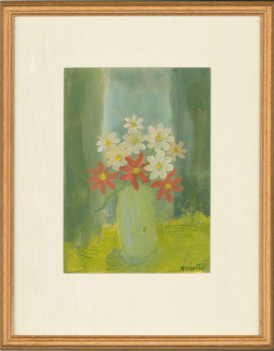 Peter McCarthy (b. 1955) - 20th Century Oil, Flowers and Green Curtain