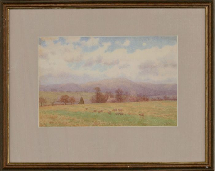 J. B. W - Early 20th Century Watercolour, Sheep In Hazy Pastures