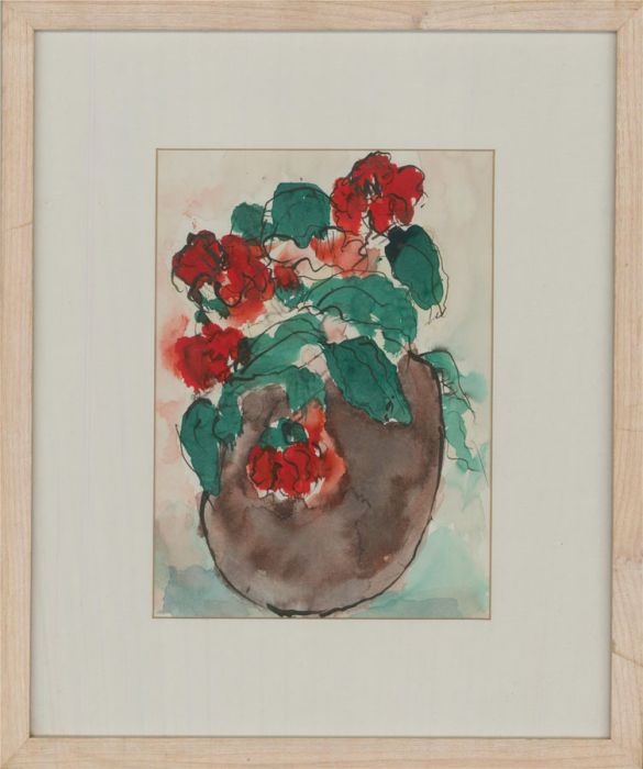 Nan Frankel (1921-2000) - 20th Century Watercolour, Vase of Red Flowers