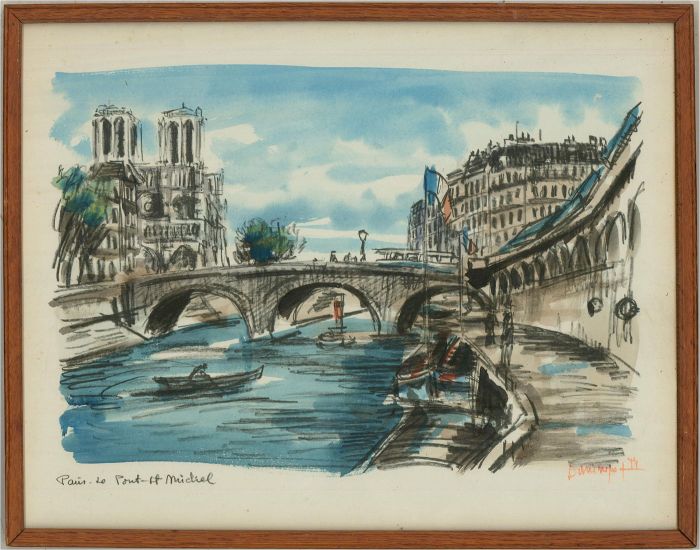 Dominique - 20th Century Watercolour, Pont Saint-Michel