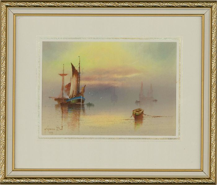 Fredee Bull - Signed and Framed 1977 Watercolour, Boats at Sunset