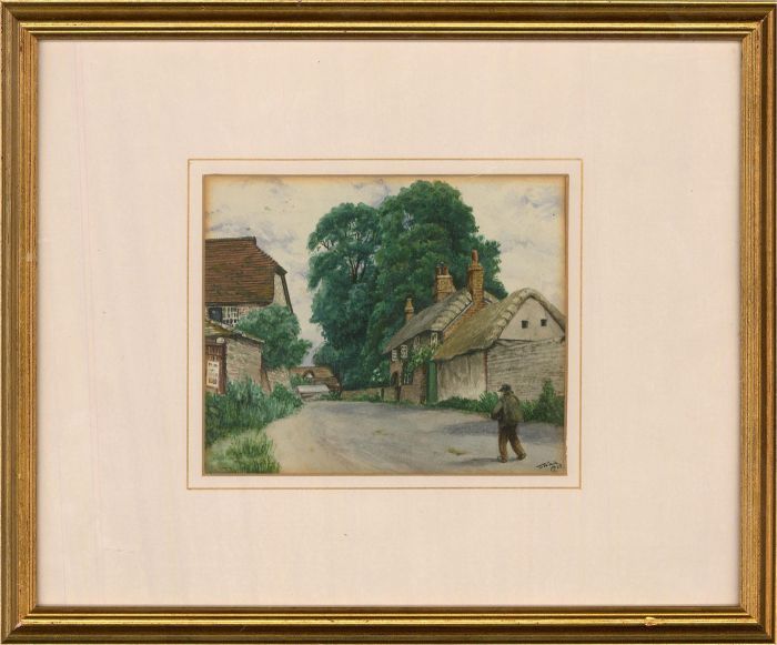 T. Ward - 1923 Watercolour, Down the Village Lane