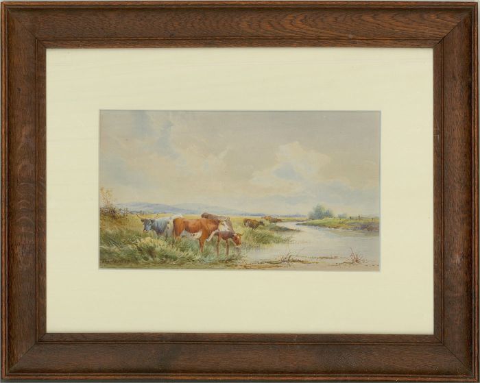 John Lawson (1838-1908) - 19th Century Watercolour, Cows in Shallow Water I