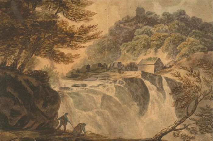 18th Century Watercolour - Fishing In A Scottish River