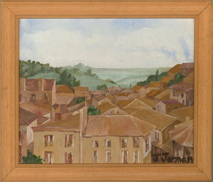 J. Jerman  - 20th Century Oil, Continental Rooftop View