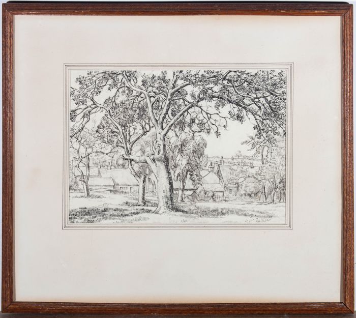 Herbert William Palliser (1883-1963) - Mid 20thC Ink Drawing, Village And Trees