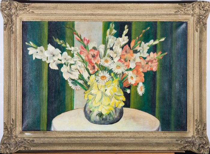 E. Van Dam - Dutch School 1941 Oil, Gladioli And Daisies