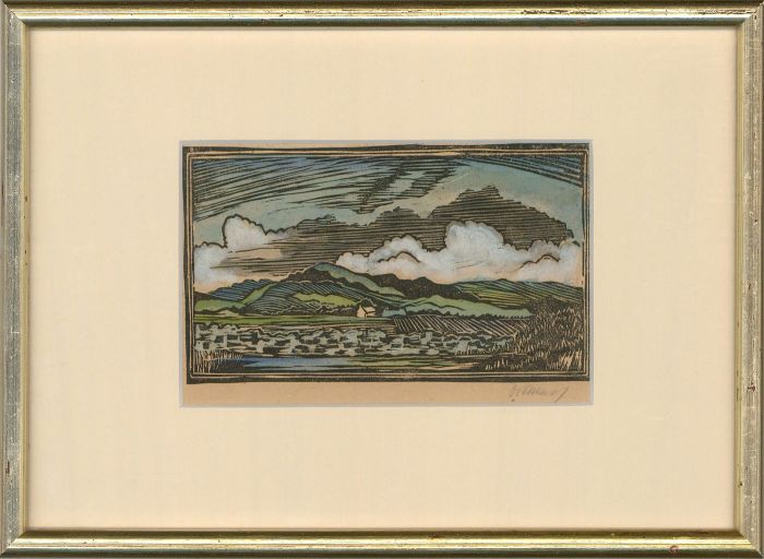 Oscar Pollak (1907-1980) - Mid 20th Century Woodcut, Clouds Over The Hills