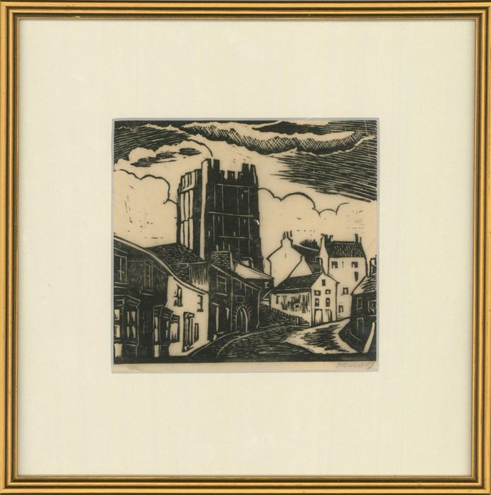 Oscar Pollak (1907-1980) - Mid 20th Century Woodcut, Fort In The Village