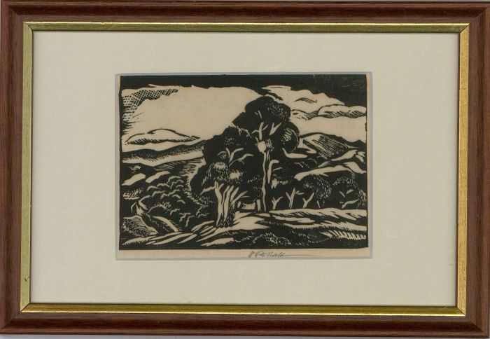 Oscar Pollak (1907-1980) - Mid 20th Century Woodcut, Trees On The Hill