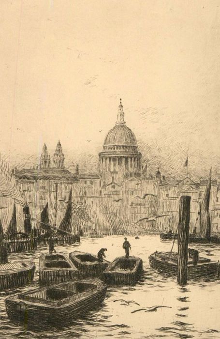 Rowland Langmaid RA (1897-1956) - Etching, The Dome of St Pauls