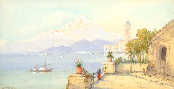 Edwin St. John (1878-1961)  - Early 20th Century Watercolour, Italian Lake View