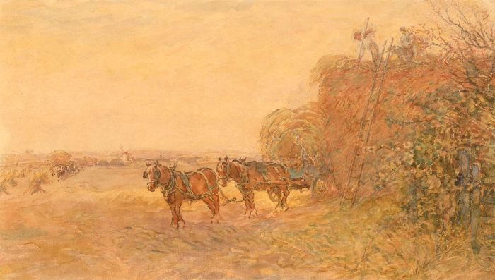 William Rainey (1852-1936) - Early 20th Century Watercolour, Loading the Wagon