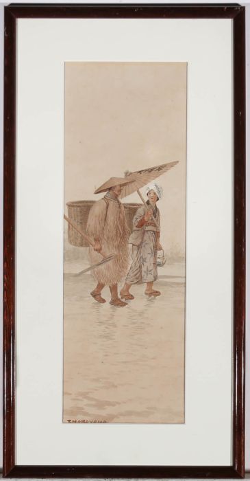 Takashi Nakayama (1893-1978) - Watercolour, Walking to the Paddy Field