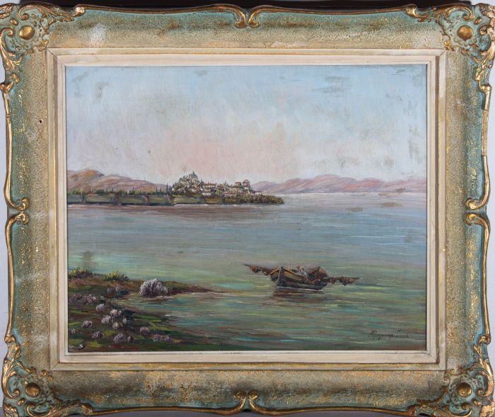 Mid 20th Century Oil - View of a Greek Island