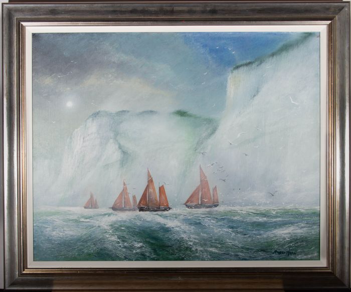Roger Hann - Contemporary Oil, Choppy Waters At The Dover Cliffs