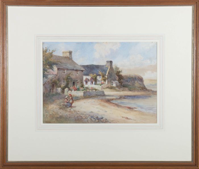 Joshua Fisher (1859-1943) - 1906 Watercolour, Coastal Cottages