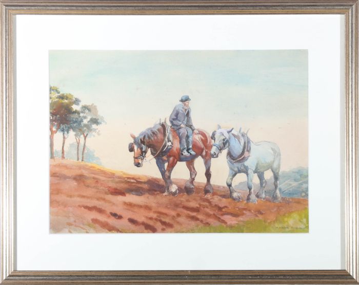 Mabel Amber Kingwell (1890-1924) - Framed Watercolour, Heavy Horses
