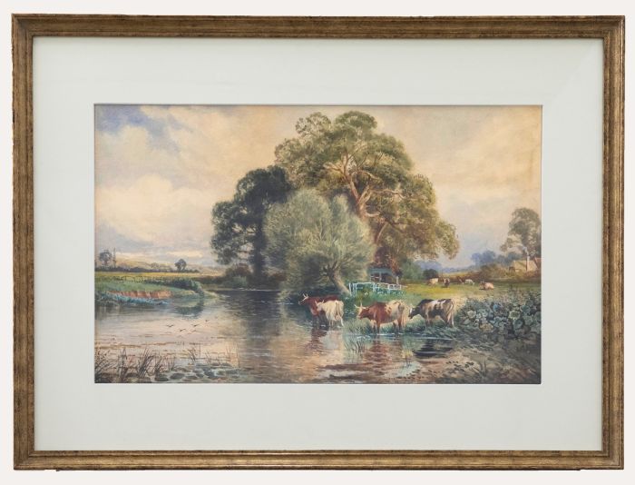 Cecil Jack Keats - Late 19th Century Watercolour, Cattle Watering in a River