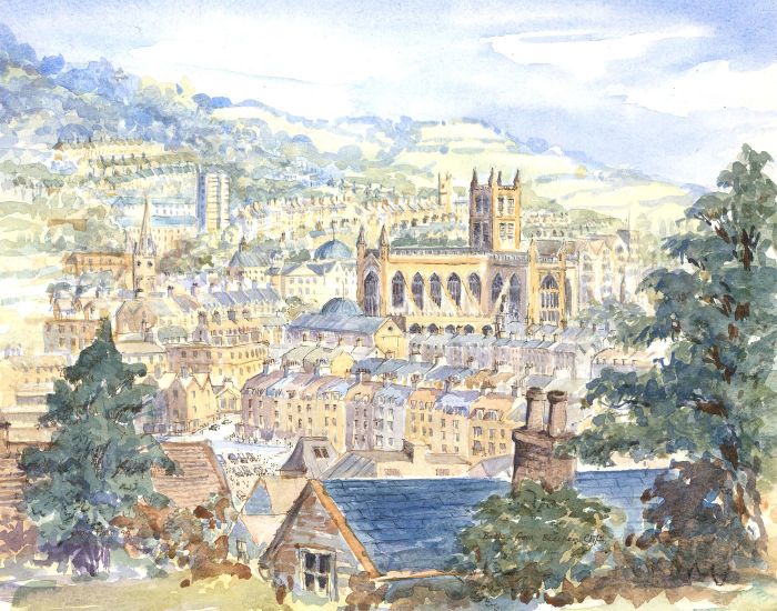 Joan Holt - 1994 Watercolour, Bath From Beechen Cliff
