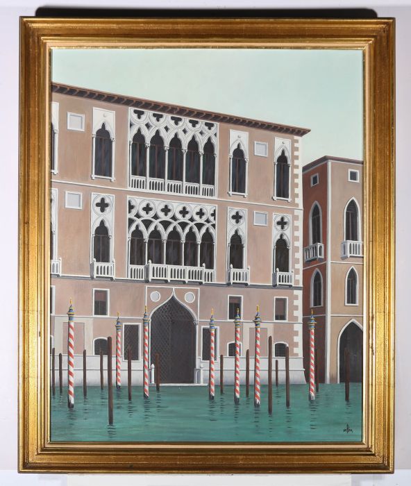 M. B. M - 20th Century Oil, Venetian Palazzo Facade